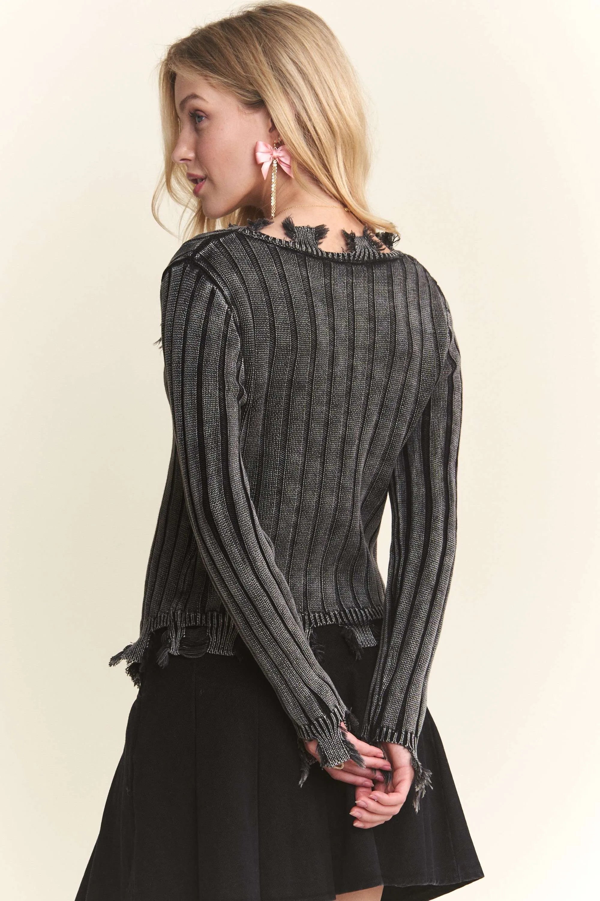 Distressed Edge Washed Sweater