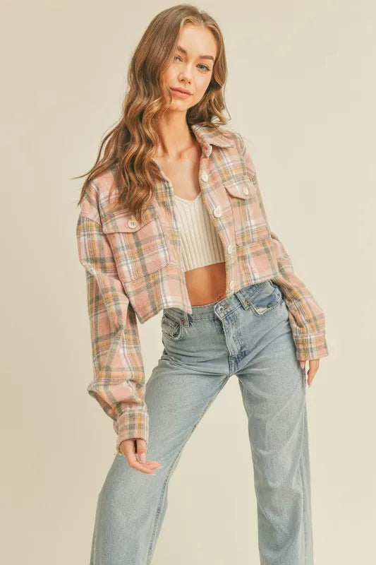 Plaid Flannel Crop Shirt Jacket