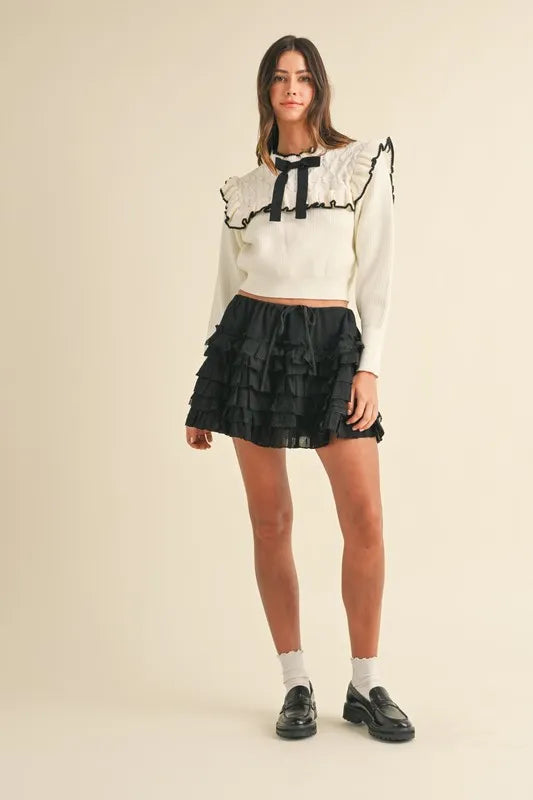 Ruffle Detailed Cotton Gauze Tiered Mini Skirt