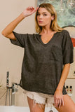 Boucle Sweater Knit Short Sleeve Henley Top