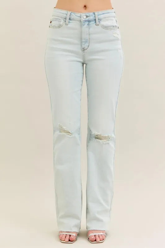 Full Size Distressed Hem Vintage Bootcut Jeans