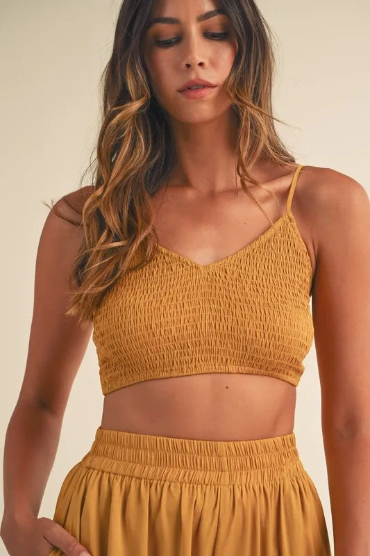 Smocked Bralette Crop Top and Wide Leg Pants Set