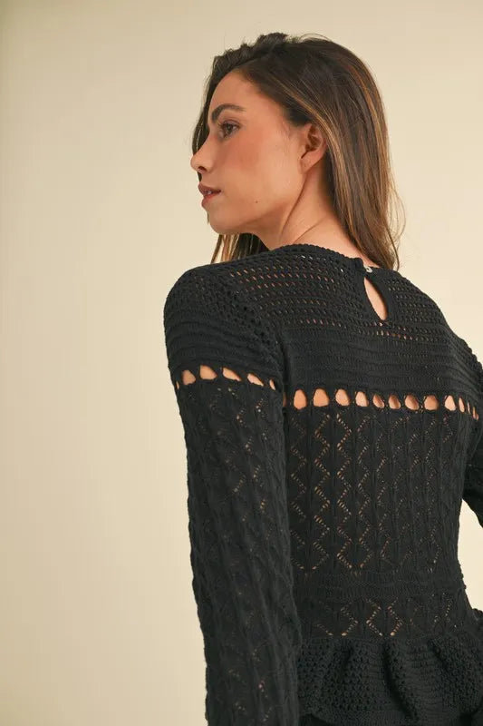 Long Sleeve Tiered Ruffle Knit Midi Dress