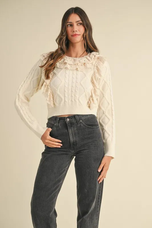 Ruffled Lace Crochet Sweater