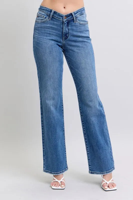 Full Size High Waist V-Front Vintage Wash Straight Jeans Plus Size