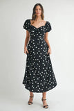 Polka Dot Puff Sleeve Midi Dress