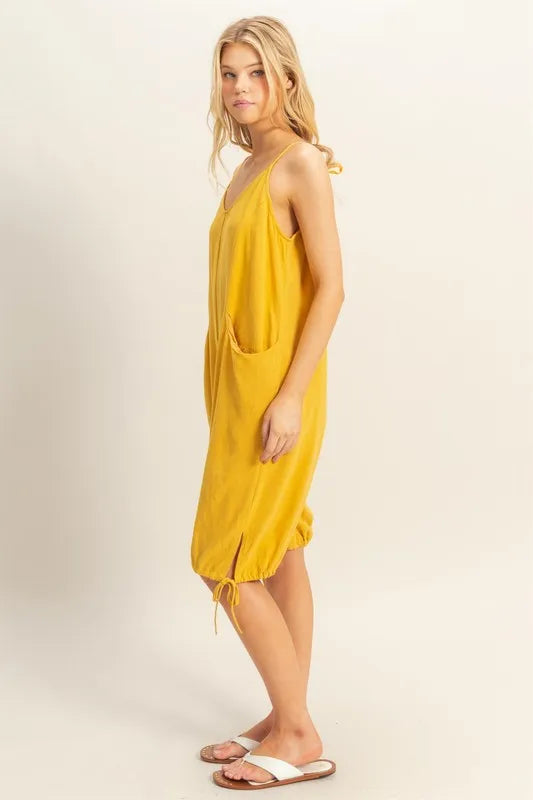 V-Neck Pocket Detail Side Tie Hem Romper