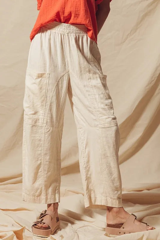 Cotton Linen Textured Woven Slouchy Wide Leg Pants