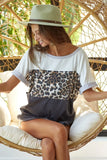 Leopard Printed Jersey  Color Block Roll Up Top