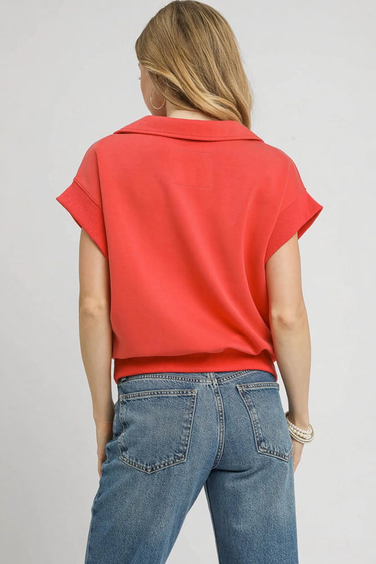 Contemporary Knit Short Sleeve Pullover Hoodie
