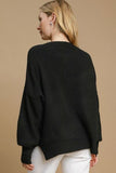 Full Size Side Slit Wool Blend Round Neck Sweater Plus Size