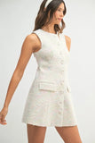 Tweed Sleeveless Button Down Mini Dress