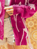 Star Fringe V-Neck Knit Cardigan