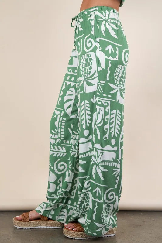 Printed Casual Wide Leg Resort Pants