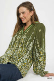 Vine Pattern Blouse with Accented Sleeves