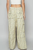 Wide-Leg Floral Cargo Pants with Lace Waist Tie