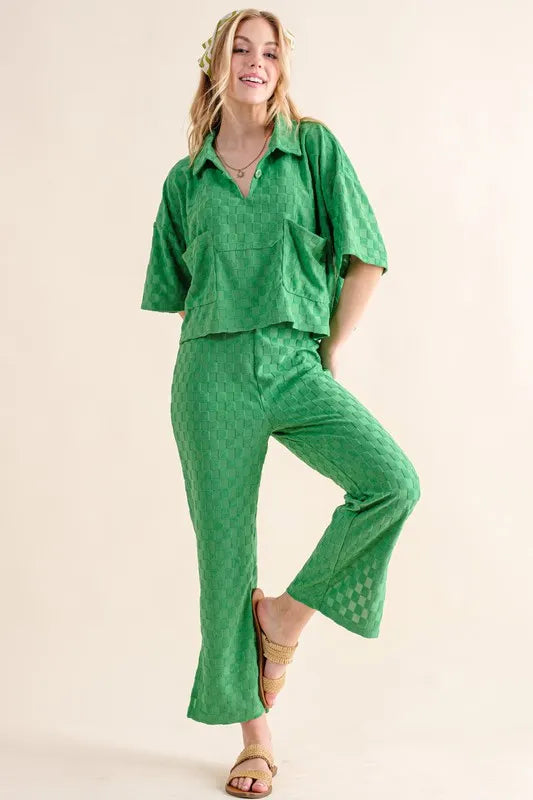 Brushed Texture Checker Board Pattern Casual Pants