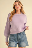 Ribbed Hem Exposed Seam Round Neck Sweater