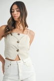Linen Mix Button Down Tank Top