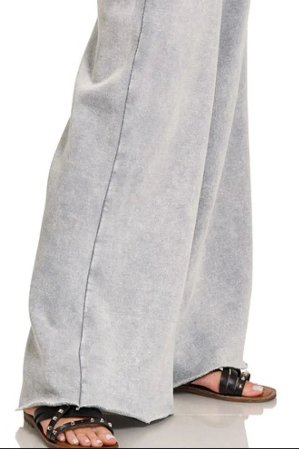 Acid Wash Fleece Palazzo Sweatpants with Pockets