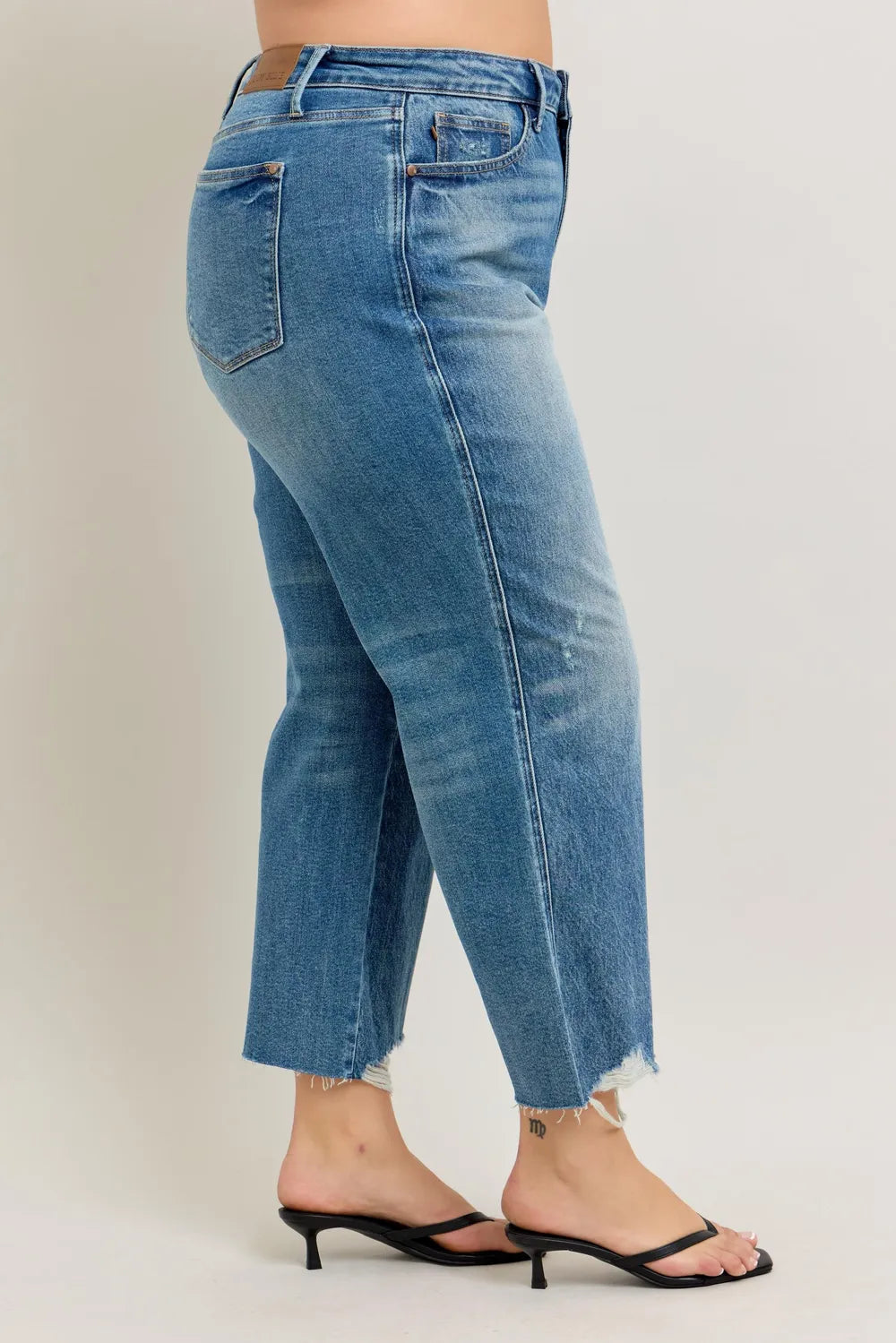Plus Size High Waist Rigid Magic Destroy Hem Crop Wide