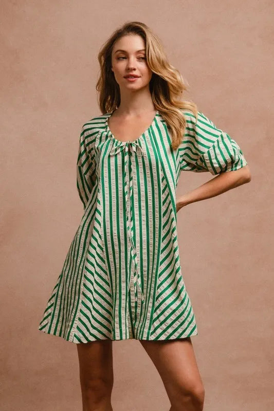 Puffy Sleeves Romper with Back Button Closure