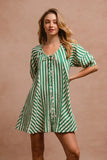 Puffy Sleeves Romper with Back Button Closure