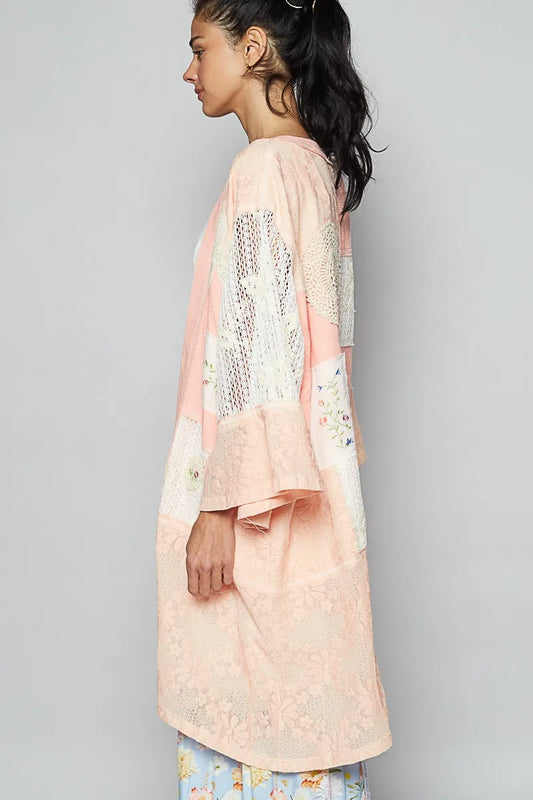 Gauze-Lace Blend Cardigan with Intricate Embroidery