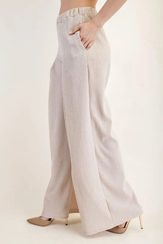 Textured Wide-Leg Pants with Pockets