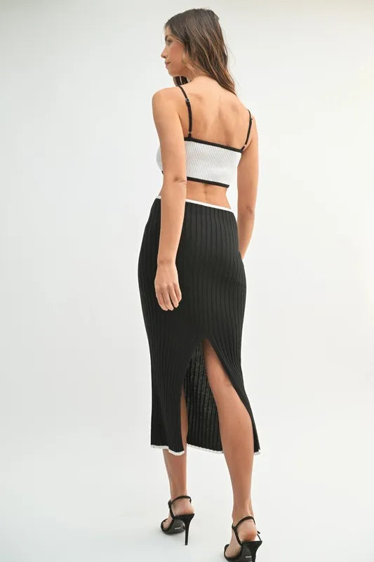 Ribbed Knit Color Block Cutout Midi Dress