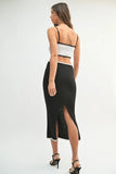 Ribbed Knit Color Block Cutout Midi Dress