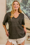 Boucle Sweater Knit Short Sleeve Henley Top