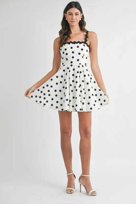 Polka Dot Mini Dress with Ricrac Trim Strap