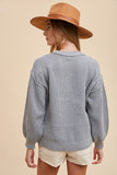 Half Button Ribbed Hem Sweater