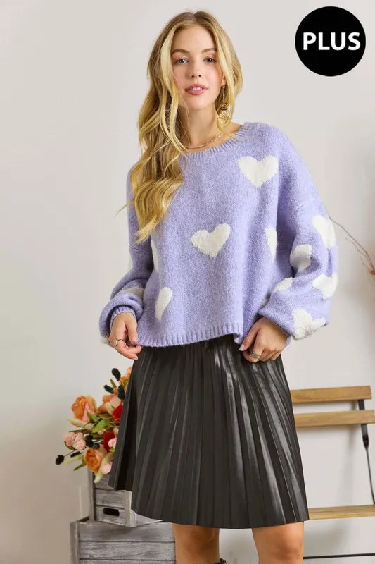 Full Size Lovely Heart Sweater Top