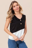 Color Block Contrast Stitching Buttoned Henley Top