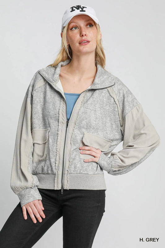 Linen Jacquard Zip-Up Jacket