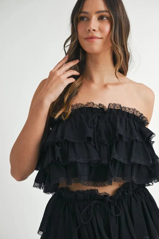 Ruffle Layered Crop Top and Mini Skirt Set