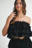 Ruffle Layered Crop Top and Mini Skirt Set