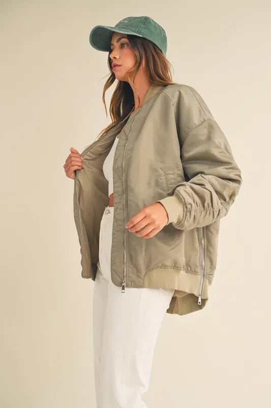 Back Ruched Utiltiy Bomber Jacket