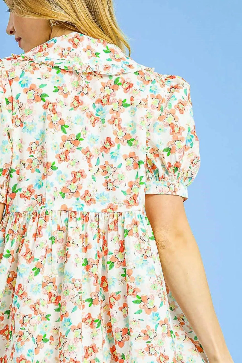 Vintage-Inspired Puff Sleeve Tie-Front Mini Dress