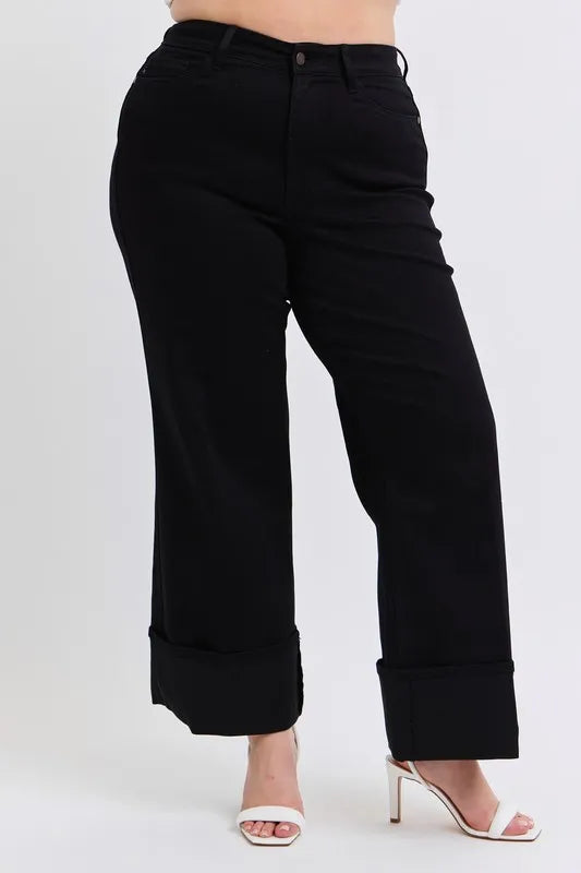 Full Size High Waist Reto Wide Leg W/ Cuff Plus Size