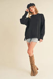 Ribbed Hem Side Slit Round Neck Sweater