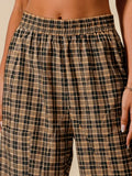 Plaid Wide-Leg Pants with Large Patch Pockets