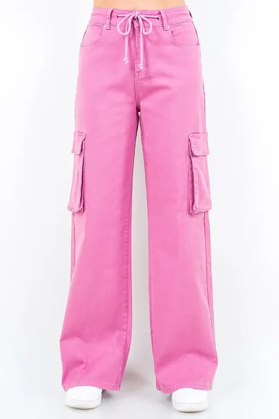 Drawstring Wide Leg Cargo Pants