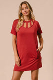 Front Cutout Mini Tee Dress with Pockets
