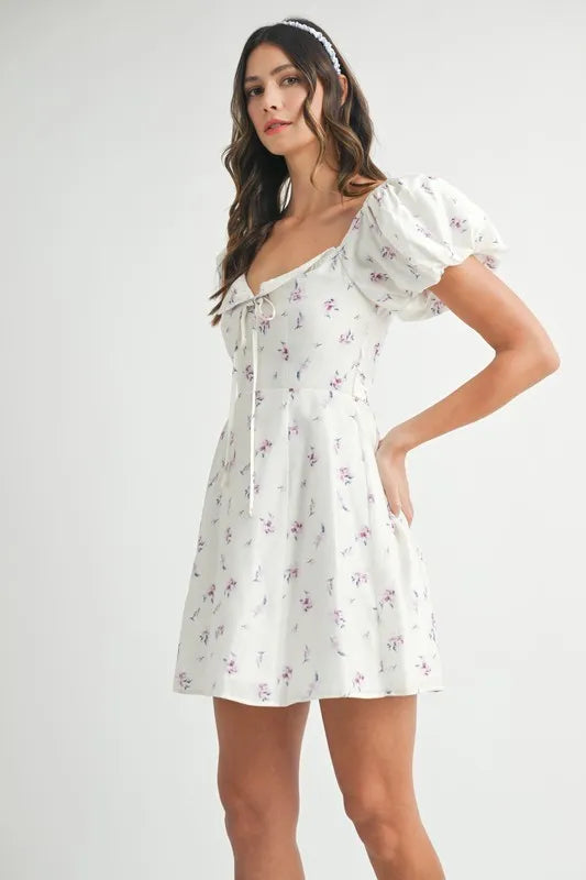 Floral Print Puff Sleeve Mini Dress