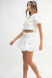Puff Sleeve Button Down Top and Bubble Skirt Set