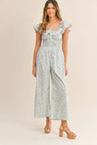 Floral Print Ruffled Cap Sleeve Jumpsuit