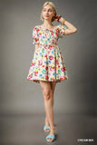 Off-Shoulder Floral Puff Sleeve Mini Dress